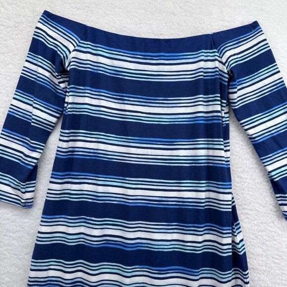 Lilly Pulitzer Womens Small Laurana Blue Stripe Off-The-Shoulder Stretch Dress - Picture 2 of 11
